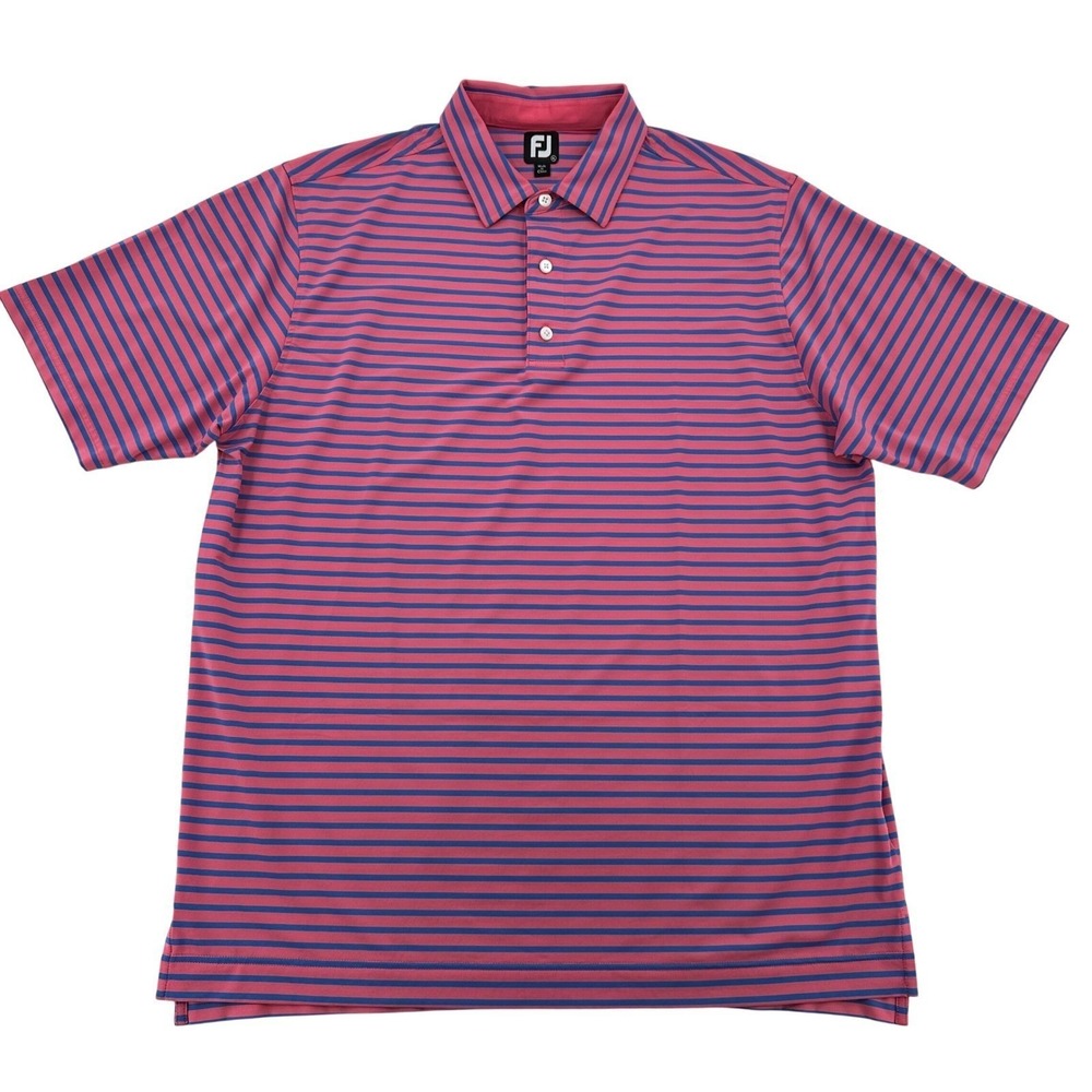FootJoy Men XL Golf Polo Shirt Striped Pink Blue Short Sleeve Lightweight Preppy